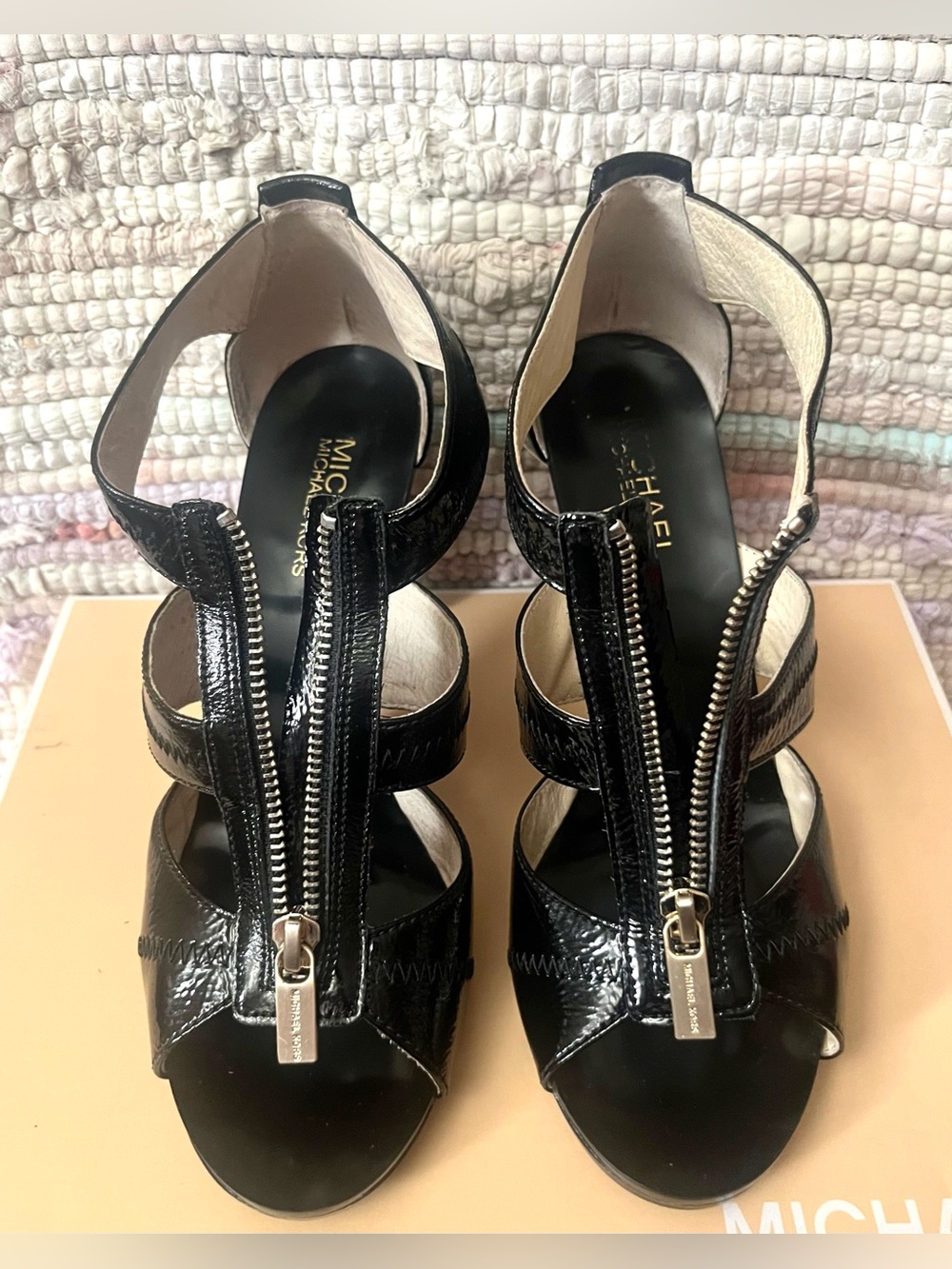 Michael Kors Berkeley T-Strap Zipper Open Toe Heels